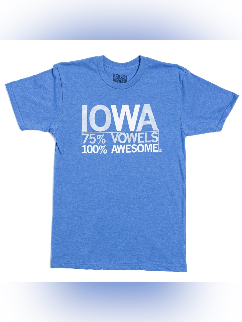 Raygun Iowa 75% Vowels 100% Awesome Blue Graphic Tee - Unisex Medium